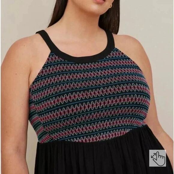 Torrid Smocked Halter Top - Crinkle Gauze Black stretchy soft top - Picture 2 of 10